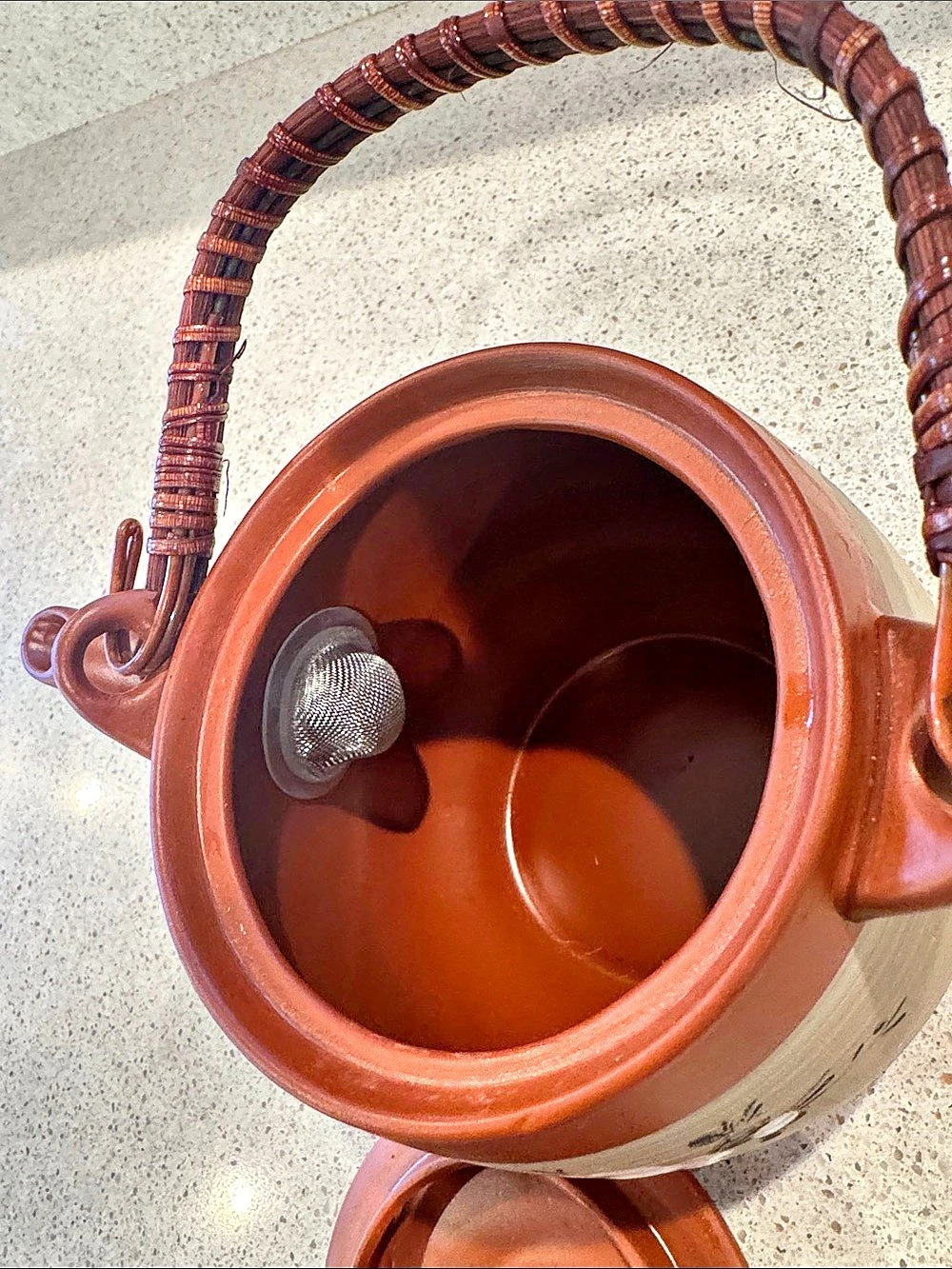 Burnt Orange and Cream Japanese Cherry Blossom Teapot with Strainer - Picture 8 of 9